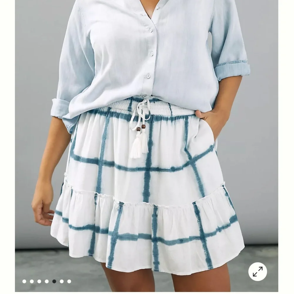 Pilcro/Anthropologie Tie-Dye Linen Blend Mini Skirt Blue Motif XL Boho Beach NWT - Picture 3 of 16